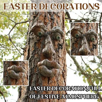 Uus Koor Nägu Puu Monster Näojoonte Kaunistused Vana Mees Tree Hugger Aed Art Väljas Puu Naljakas Vana Mehe Nägu Skulptuur 41830