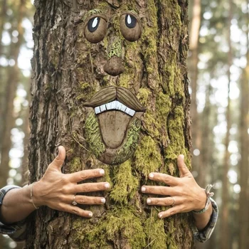 Uus Koor Nägu Puu Monster Näojoonte Kaunistused Vana Mees Tree Hugger Aed Art Väljas Puu Naljakas Vana Mehe Nägu Skulptuur