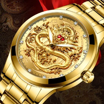 Uus Kuldne Meeste Kellad Top Brändi Luksus Hiina Draakon Vaata Business Täis Terasest Kvarts Kella Mees Relogio Masculino