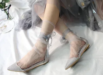 Uus Mood Suvel Ultra-õhuke Tülli Sokid Naine Sifonki Lace Up Pikad Sokid Kõrge Kvaliteedi Läbipaistvad Pärlid Sokid 168609