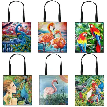 Uus Suure Mahutavusega ostukott Cartoon Loovuse Värvi Papagoi flamingolased Kott Naistele, Ladustamise Linnud Trükitud Käekott