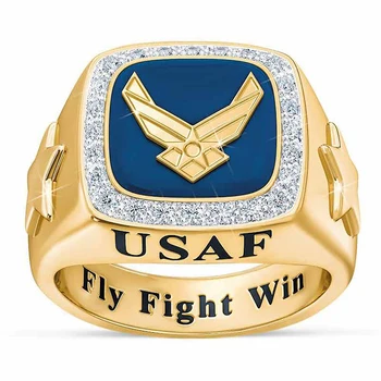 Uus Trendikas 18k kullatud USA õhujõudude Lennu Rõngad Meeste Võidu Sõidavad Totem Täielik Teemant Mees Ringi Poole Ehted Kingitus