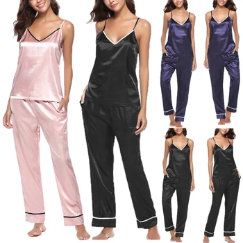 Uus Trendikas 2TK Naiste Lady Silk Satin Pidžaama Komplekt Pyjama Sleepwear Siserõivad Homewear vest+Pant Sleepwear Nightwear