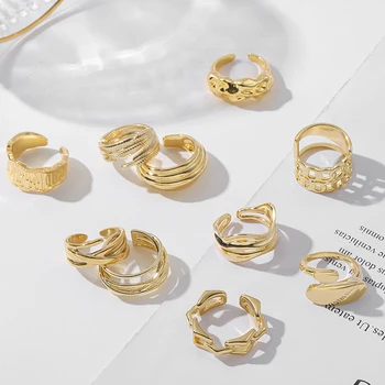Uus Trendikas Lihtne Avada Rõngad Naiste Kulla Värvi Ebaregulaarne Geomeetriline Tekstuuriga sõrmustes Virnastamine Bänd Ehted Naiste Bijoux