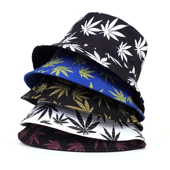 Uus Unisex Maple Leaf Prindi Kalamees Müts Vabaaja Panama Kopp Mütsid Paar Puuvill Hip-Hop Ühise Põllumajanduspoliitika Mood Sun Korter Top Mütsid Kingitused 131889