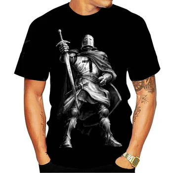 Uus kuum müük knight templar 3D trükkimine T-särk, meeste ja naiste mood vabaaja lühikeste varrukatega T-särk streetwear ülepaisutatud T-särk
