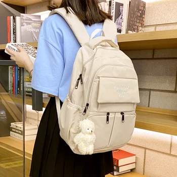 Uus naiste seljakott Kolledži üliõpilane kooli kotti sülearvuti kott Puhta värvi suure mahutavusega veekindel nailon vaba aja veetmise reisi seljakott