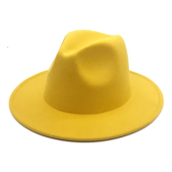 Uus värv kollane + hall fedora müts unisex müts fedora müts hall-kollane vildist müts unisex tegevuse müts moe oranž müts müts панама 42370
