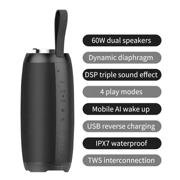 V9 Pro 60W Suure Võimsusega Bluetooth Kõlar Väljas Kaasaskantav IPX7 Heli Veerus Madal Traadita 3D Stereo, Subwoofer Toetada TF Kaarti AUX