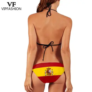 VIP MOOD 2021 Bikiinid Mujer Supelrõivad Naiste Ujumistrikoo Supelrõivad 3D Hispaania Lipu Trükitud Bikiinid Komplekti Suvel Beachwear ujumispüksid