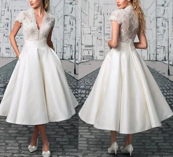 Valge lihtne Pits V-kaeluse jaoks Keskpikas ja pikas jagu Ametlik pool kleit Elegantne retro Rüü de iltamat 2021 Uus kleit
