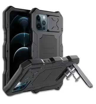 Vastupidav Armor Lükake Kaamera Objektiiv Telefoni Case for iPhone 12 Pro Max Metall Alumiinium Sõjalise Klassi Kaitserauad Armor Jalg Kate