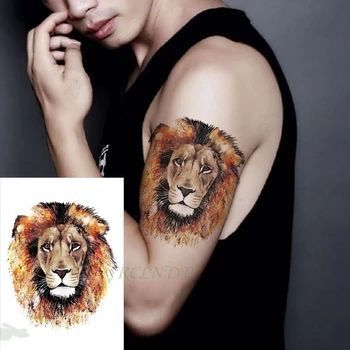 Veekindel Ajutine Tätoveering Kleebis Lion King Kollane Juuksed Suur Loomade Tatto Värv Võltsitud Tätoveeringud Flash Tätoveering Meeste Naiste Kid