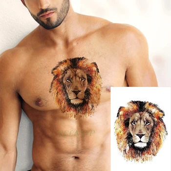 Veekindel Ajutine Tätoveering Kleebis Lion King Kollane Juuksed Suur Loomade Tatto Värv Võltsitud Tätoveeringud Flash Tätoveering Meeste Naiste Kid