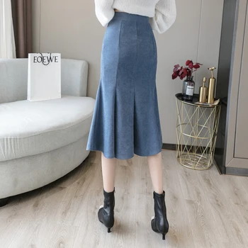Vetement Femme 2021 Suvel Korea Fashion Vabaaja Elegantne Merineitsi Must Seelik Eest Naiste Riided Slim Midi Jupe Longue Femme