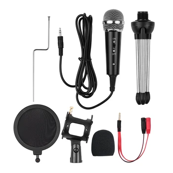 Video Mikrofoni Komplekt Mini-Mikrofon mikrofon Statiiviga Šokk Mount Pop Filter Esiklaas Adapter Kaabel: 3,5 mm Pistik