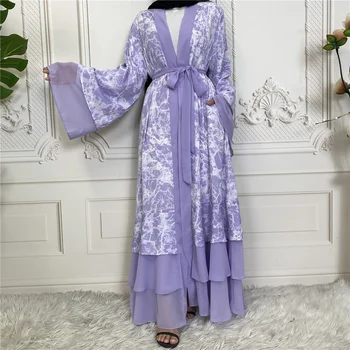 Viimane Abayas Koos Sall Naistele, Moslemi Mood Dubai Suurus Kimono Tagasihoidlik Riietus Naiste Kampsun, Print Lill Daamid Abaya