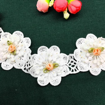 Vintage 3D Puuvillane Roosa Lill Mitmekihilised Tikitud Pits Kaunistuseks Paela Käsitöö Applique DIY Pulm Kleit Õmblusmasinad Käsitöö