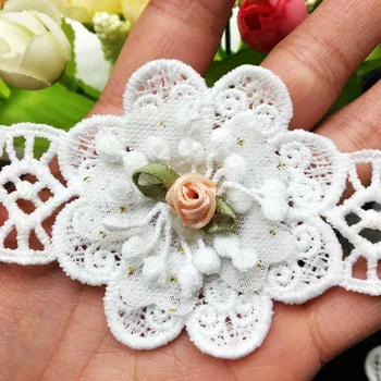 Vintage 3D Puuvillane Roosa Lill Mitmekihilised Tikitud Pits Kaunistuseks Paela Käsitöö Applique DIY Pulm Kleit Õmblusmasinad Käsitöö
