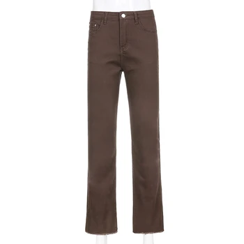 Vintage Basic Brown Y2K Denim Teksad Põletatud Püksid Joggers Naiste Streetwear Harajuku Stretch Püksid Mood Cuteandpsycho 85724