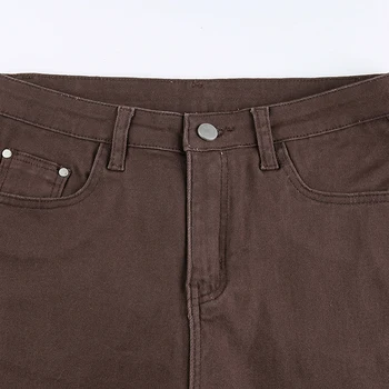 Vintage Basic Brown Y2K Denim Teksad Põletatud Püksid Joggers Naiste Streetwear Harajuku Stretch Püksid Mood Cuteandpsycho
