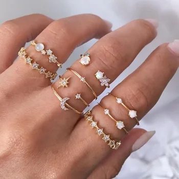 Vintage Gold Crystal Ring Määratud Bohemian Geomeetriline Kuu Star Rõngad, Naised, Tüdrukud Fashion Pool Sõrme Sõrmus Pulm Ehted Kingitus