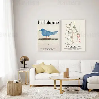 Vintage Plakat HD Prindi Les Lalanne Sinine Lind, Jean Cocteau, Abstraktse Joonis Home Decor Lõuendile Maali Näituse Plakat Seina Art