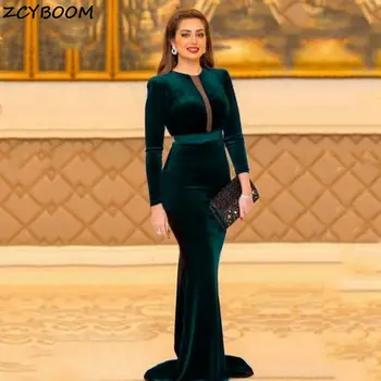 Vintage Roheline Merineitsi Kleidid 2021 Uus Naiste Ametliku Poole Öö Vestidos De Gala Elegantne Saudi Araabia Pikk Õhtul Hommikumantlid Varrukad