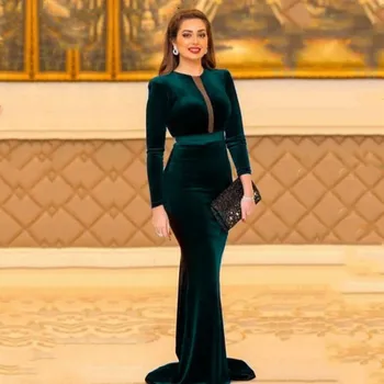 Vintage Roheline Merineitsi Kleidid 2021 Uus Naiste Ametliku Poole Öö Vestidos De Gala Elegantne Saudi Araabia Pikk Õhtul Hommikumantlid Varrukad