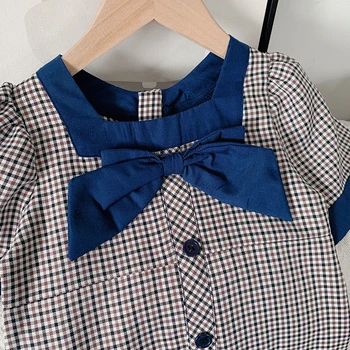 Vintage Tüdrukute Ruuduline Kleit Baby Väikelapse Tüdrukute Riided Armas Bow Nuppu Plisseeritud Kleidid Tüdrukute Poole Vestidos Laste Riided