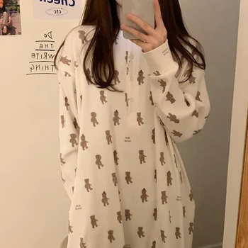 Väike Karu Nightgowns Kawaii Homewear Korea Jagatud Pikad Varrukad Kevadel Sleepwear Pikk Christmas Cartoon Bear Kodu Riided 29329