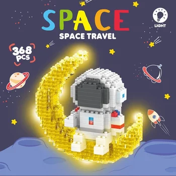 Väike ehitusplokid kosmosejaam Kuu Rakett Satelliit Astronaut Joonis Tellised Montessori Ehitaja Mänguasjad Lastele Kingitused