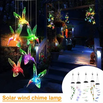 Värv-muutuva päikese laetav LED tuul kellamäng string valgus garden villa dekoratiivsed valguse koolibri lühter väljas