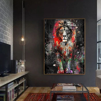 Värvikas Lõvi Graffiti Lõuendile Maali Abstraktse Loomade Seina Art Plakatid ja Pildid Cuadros Dekoratiivsed Pildid Home Design