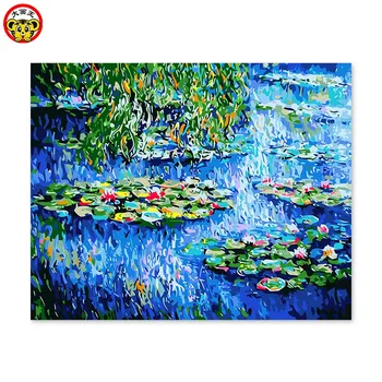 Värvimine poolt numbrid art värvi number Monet vesiroosi kuulsa maali oma värvi DIY käsitöö