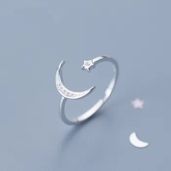 WANTME Avamine Reguleeritav Armas Minimalistlik Star Moon Rõngad Naiste Ehtne 925 Sterling Silver Fine Ehted Tarvikud