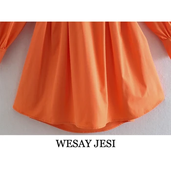 WESAY JESI Casual Fashion Naine Puhta Värvi Slim Seksikas V-kaelus Särk Kleit 2021 Suvi Lühike Seelik Tüdruk, Suure-waisted Talje Kleit
