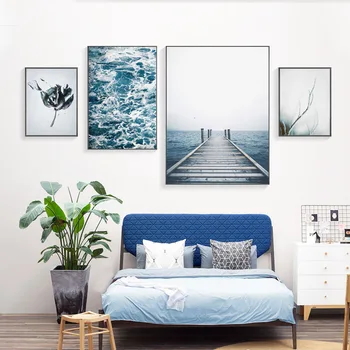 Wall Art Lõuend Sinine Meri Lill Ookeani Loomade Tiiger Kaasaegse Maali Plakatid Põhjamaade Home Decor Elutuba Teenetemärgi Pildid
