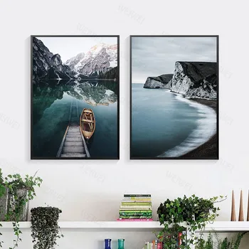 Wall Art Pilt Looduse, Maastiku Plakat Põhjamaade Stiilis Lõuend Print Mountain Lake Maali Kaasaegse Skandinaavia Kodu Kaunistamiseks