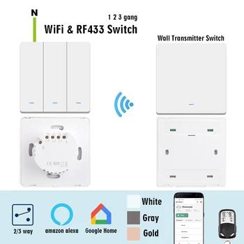 WiFi RF433 Smart Surunupp-Lüliti,RF433 Seina Saatja,2/3 viis,Traadita RAKENDUSTE Kontroll-lamp Lüliti Töötab Alexa Googlehome
