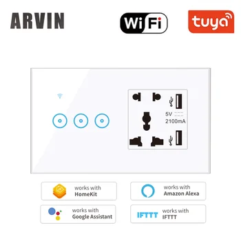 WiFi Tuya Smart Switch 5 Augud USB Universaalne Pesa 3 Gang Touch Wall Valguse Lüliti Tööd Alexa Google Kodu 99679