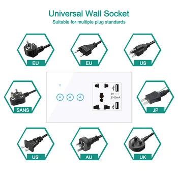WiFi Tuya Smart Switch 5 Augud USB Universaalne Pesa 3 Gang Touch Wall Valguse Lüliti Tööd Alexa Google Kodu