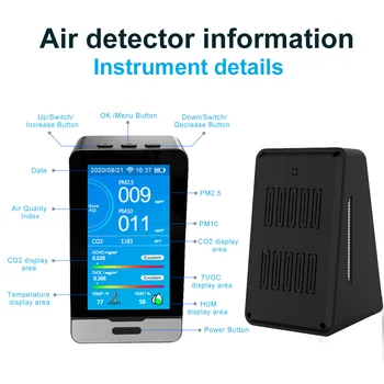Wifi õhukvaliteedi Monitor PM2.5 PM1.0 PM10 CO2 Temperatuur Niiskus HCHO TOVC Õhu Analüsaator Arvesti Detektor Intelligentne Avastada Tööriist 96946