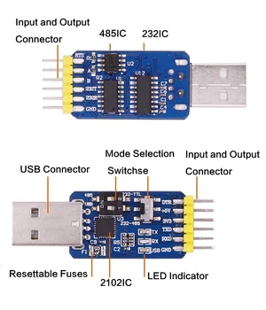 WitMotion USB-UART 6-In-1 Converter, Multifunktsionaalne USB-TTL/RS485/232, TTL-RS232/485,232-485)Serial Adapter, CH340/ CP2102 Kiip 15294