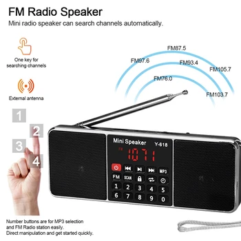 Y-618 Mini Fm-Raadio Digitaalne Kaasaskantav Dual 3W Stereo Kõlar Mp3 pleierisse High Fidelity Sound Quality W/ 2 Tolline Ekraan Rusukalded