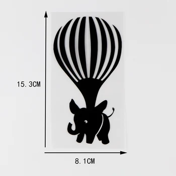 YJZT 8.1X15.3CM Huvitav Auto Vinüül Kleebised Kleebised Hot Air Balloon Sõidab Koos Väike Elevant Must / Hõbe 10A-0083