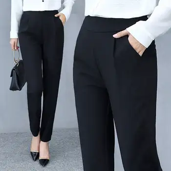 YSDNCHI Kontori Püksid Elastne Vöökoht Uus Naiste Haaremi Püksid Lady Vabaaja Must Mood Elegantne Põhjad Taskud