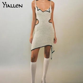 Yiallen Suvel Y2K Segast Seksikas Väikese Krae Lõigatud Pilduma Mini Kleidid 2021 Uus Naiste Varrukateta Kõhn Klubi Clubwear Varustus 80984