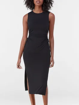 ZA 2021 daamid kevadel uus kõik-mängu fashion must, seest õõnes slim keskmise pikkusega kleit