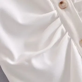 ZA2021 uus naiste suve kleit, stiilne mood nööpidega draped midi kleit särk retro lühikese varruka küljel tõmblukk Lahti valge 12852